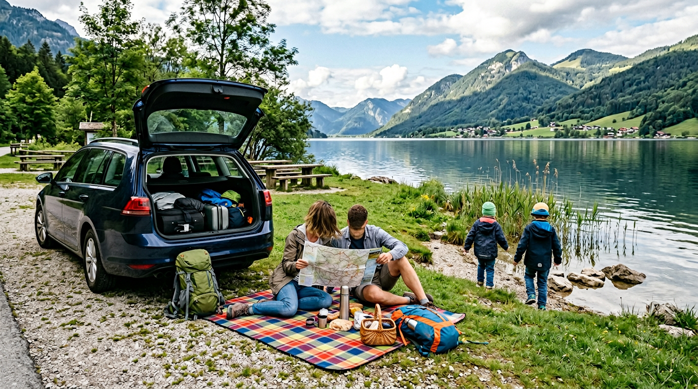 Családos mikrout: tópart, piknik és autós pihenő